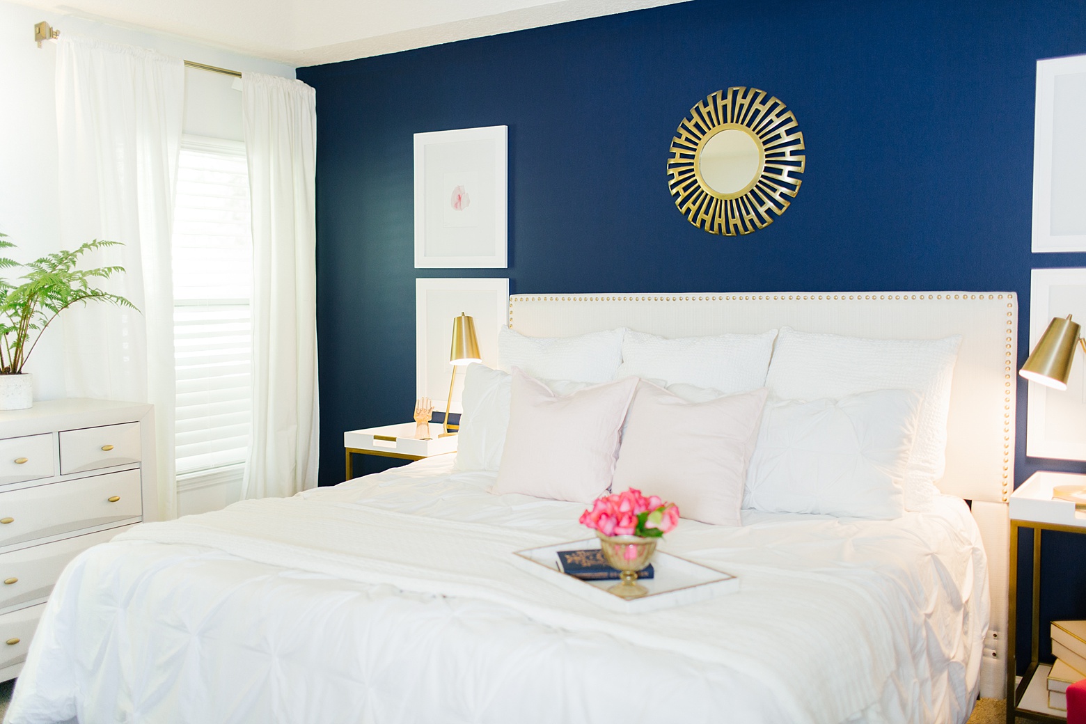 navy and pink master bedroom design